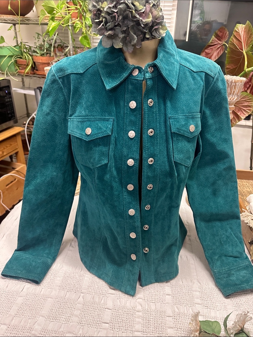 Live a Little Teal Suede Button-Front Jacket